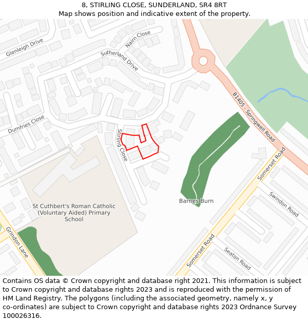 8, STIRLING CLOSE, SUNDERLAND, SR4 8RT: Location map and indicative extent of plot