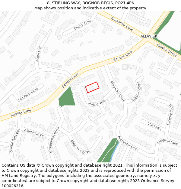 8, STIRLING WAY, BOGNOR REGIS, PO21 4PN: Location map and indicative extent of plot