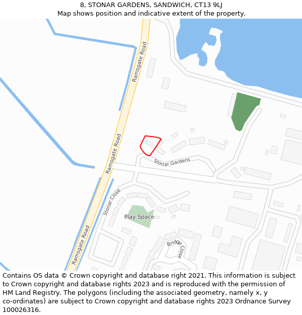 8, STONAR GARDENS, SANDWICH, CT13 9LJ: Location map and indicative extent of plot