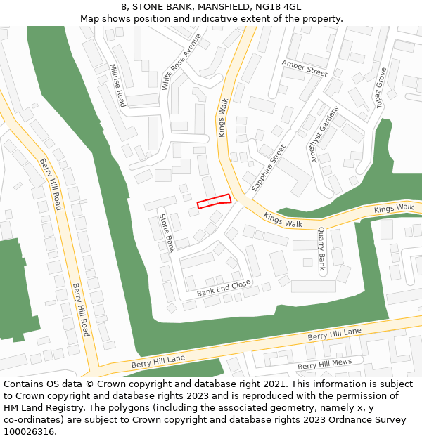 8, STONE BANK, MANSFIELD, NG18 4GL: Location map and indicative extent of plot