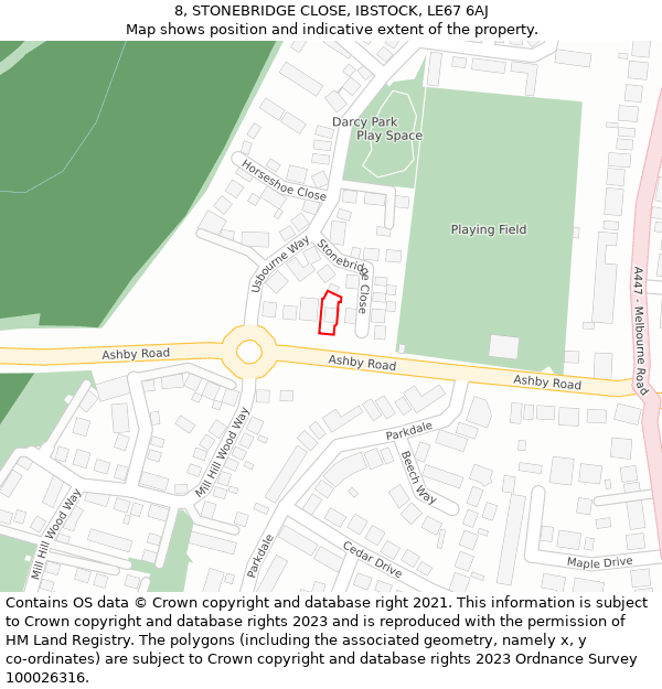 8, STONEBRIDGE CLOSE, IBSTOCK, LE67 6AJ: Location map and indicative extent of plot