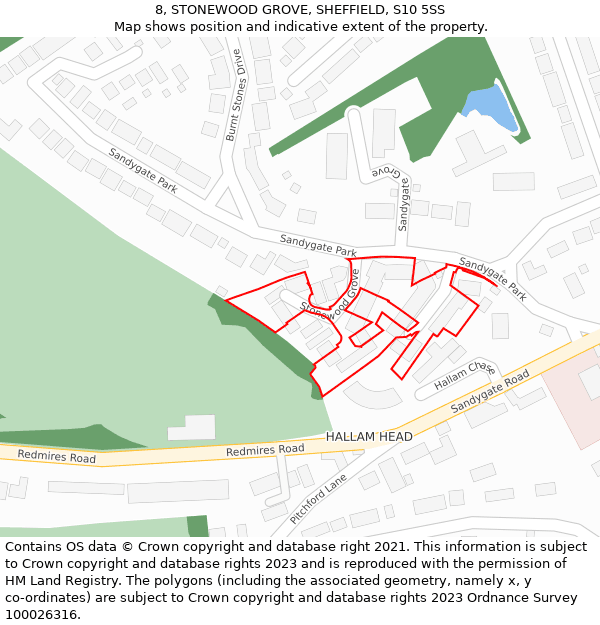 8, STONEWOOD GROVE, SHEFFIELD, S10 5SS: Location map and indicative extent of plot