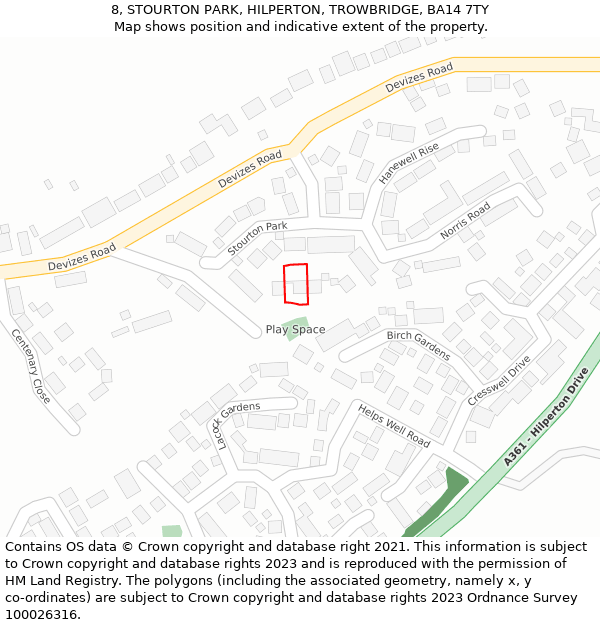 8, STOURTON PARK, HILPERTON, TROWBRIDGE, BA14 7TY: Location map and indicative extent of plot