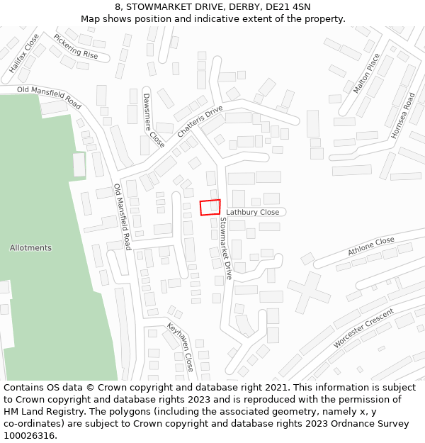 8, STOWMARKET DRIVE, DERBY, DE21 4SN: Location map and indicative extent of plot