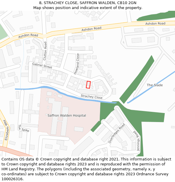 8, STRACHEY CLOSE, SAFFRON WALDEN, CB10 2GN: Location map and indicative extent of plot