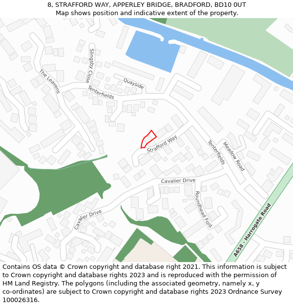 8, STRAFFORD WAY, APPERLEY BRIDGE, BRADFORD, BD10 0UT: Location map and indicative extent of plot