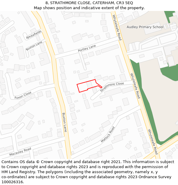 8, STRATHMORE CLOSE, CATERHAM, CR3 5EQ: Location map and indicative extent of plot