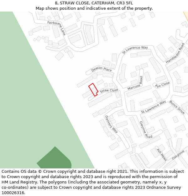 8, STRAW CLOSE, CATERHAM, CR3 5FL: Location map and indicative extent of plot