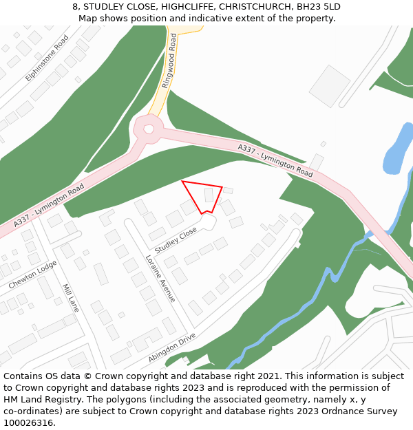 8, STUDLEY CLOSE, HIGHCLIFFE, CHRISTCHURCH, BH23 5LD: Location map and indicative extent of plot