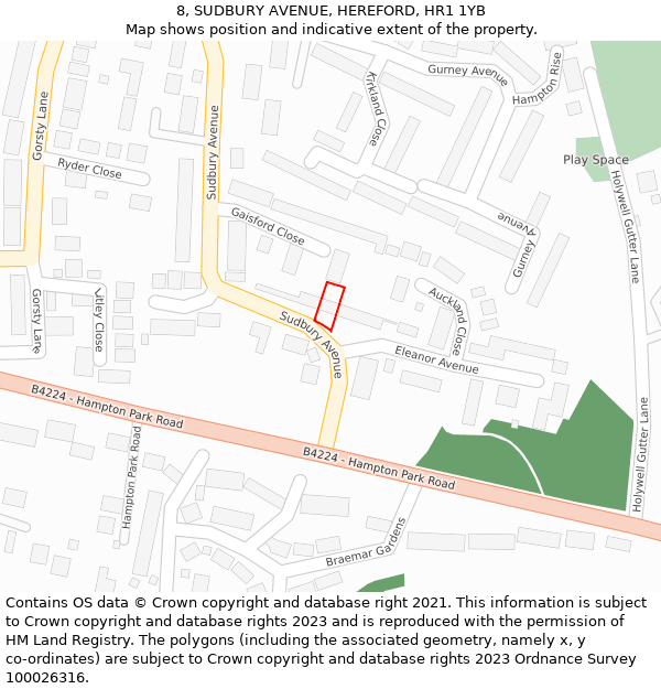 8, SUDBURY AVENUE, HEREFORD, HR1 1YB: Location map and indicative extent of plot