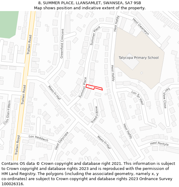 8, SUMMER PLACE, LLANSAMLET, SWANSEA, SA7 9SB: Location map and indicative extent of plot