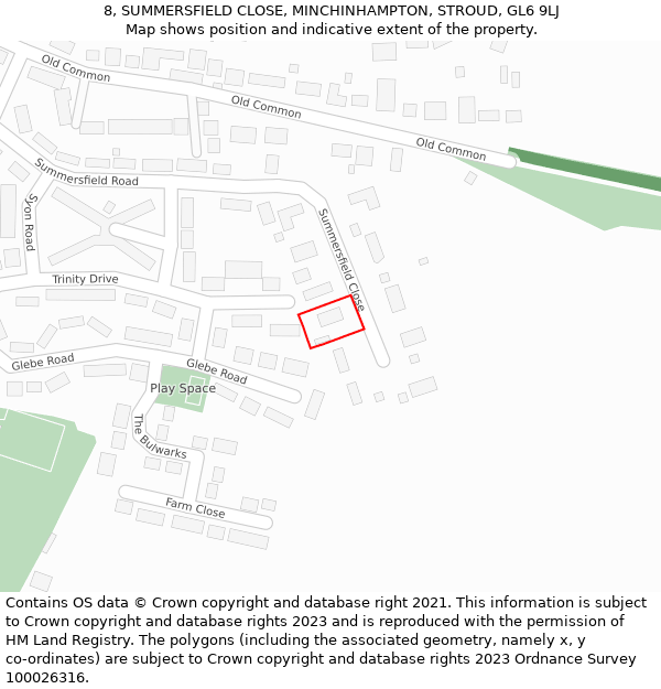 8, SUMMERSFIELD CLOSE, MINCHINHAMPTON, STROUD, GL6 9LJ: Location map and indicative extent of plot