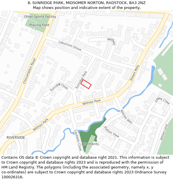 8, SUNRIDGE PARK, MIDSOMER NORTON, RADSTOCK, BA3 2NZ: Location map and indicative extent of plot