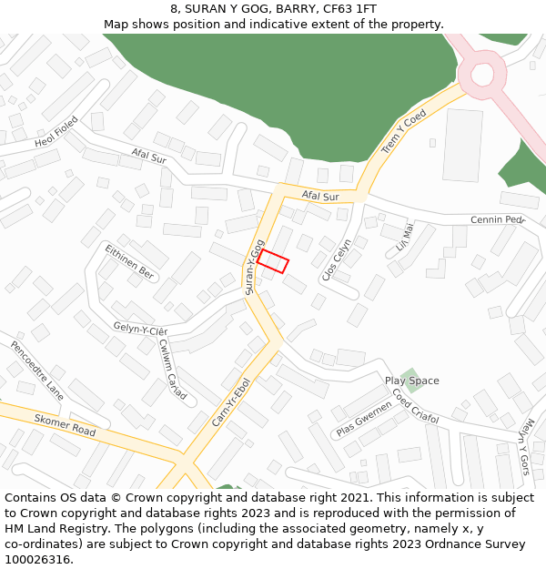 8, SURAN Y GOG, BARRY, CF63 1FT: Location map and indicative extent of plot