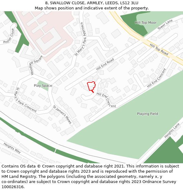8, SWALLOW CLOSE, ARMLEY, LEEDS, LS12 3LU: Location map and indicative extent of plot