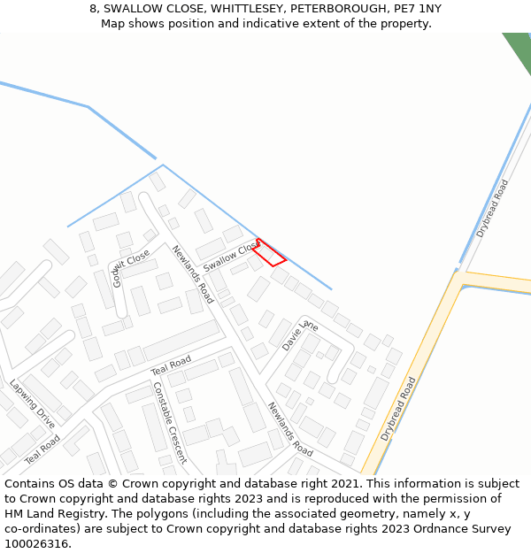8, SWALLOW CLOSE, WHITTLESEY, PETERBOROUGH, PE7 1NY: Location map and indicative extent of plot