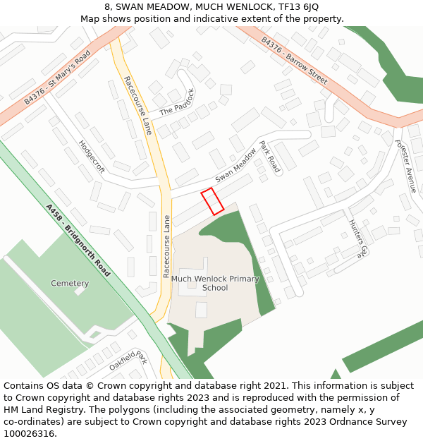 8, SWAN MEADOW, MUCH WENLOCK, TF13 6JQ: Location map and indicative extent of plot