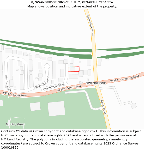 8, SWANBRIDGE GROVE, SULLY, PENARTH, CF64 5TA: Location map and indicative extent of plot