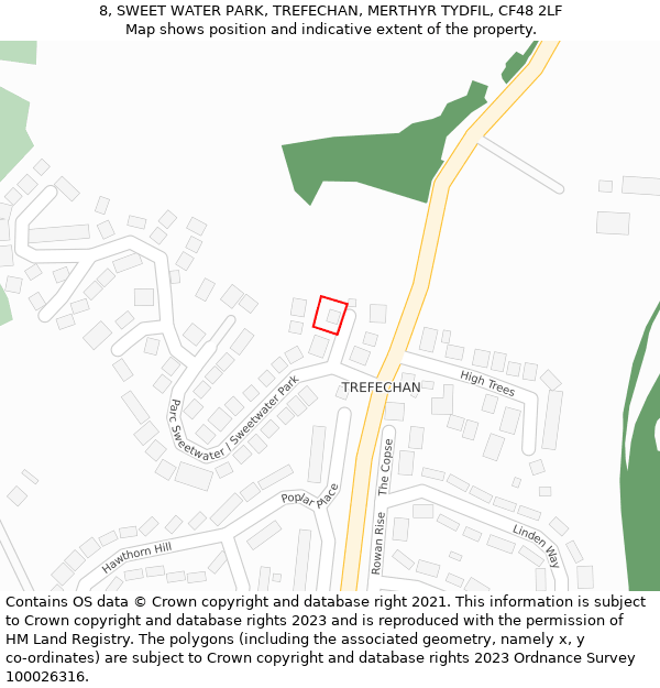 8, SWEET WATER PARK, TREFECHAN, MERTHYR TYDFIL, CF48 2LF: Location map and indicative extent of plot