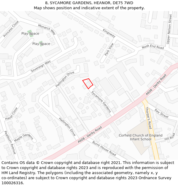 8, SYCAMORE GARDENS, HEANOR, DE75 7WD: Location map and indicative extent of plot