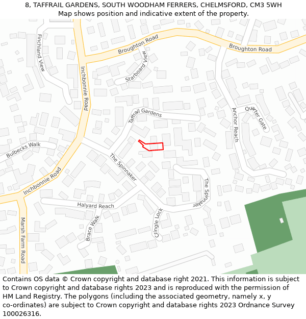 8, TAFFRAIL GARDENS, SOUTH WOODHAM FERRERS, CHELMSFORD, CM3 5WH: Location map and indicative extent of plot