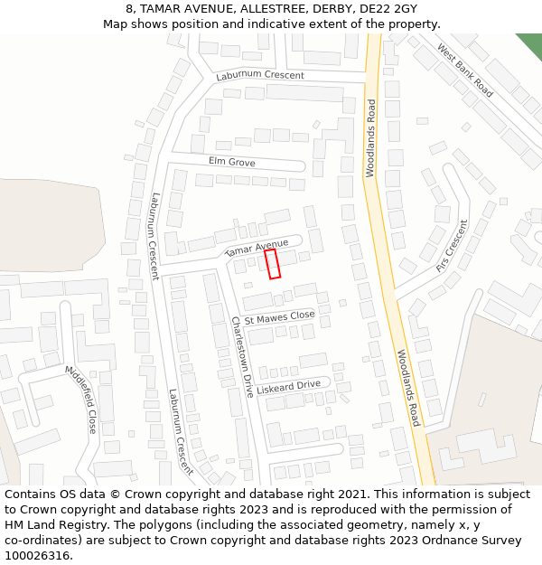 8, TAMAR AVENUE, ALLESTREE, DERBY, DE22 2GY: Location map and indicative extent of plot
