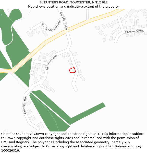 8, TANTERS ROAD, TOWCESTER, NN12 6LE: Location map and indicative extent of plot