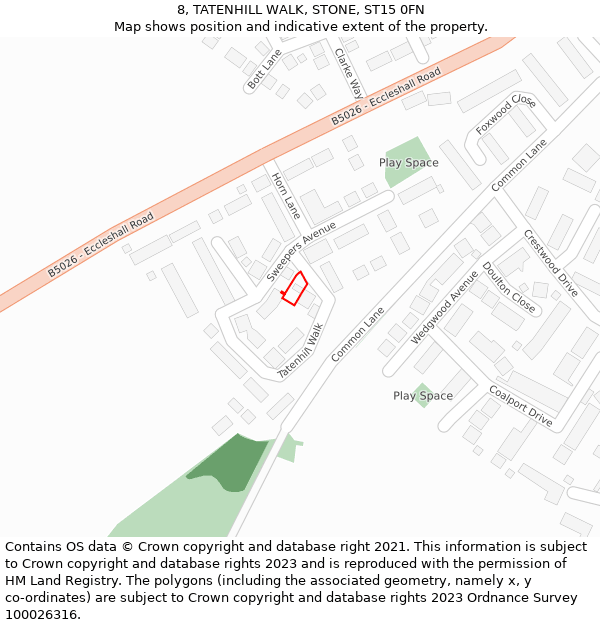 8, TATENHILL WALK, STONE, ST15 0FN: Location map and indicative extent of plot