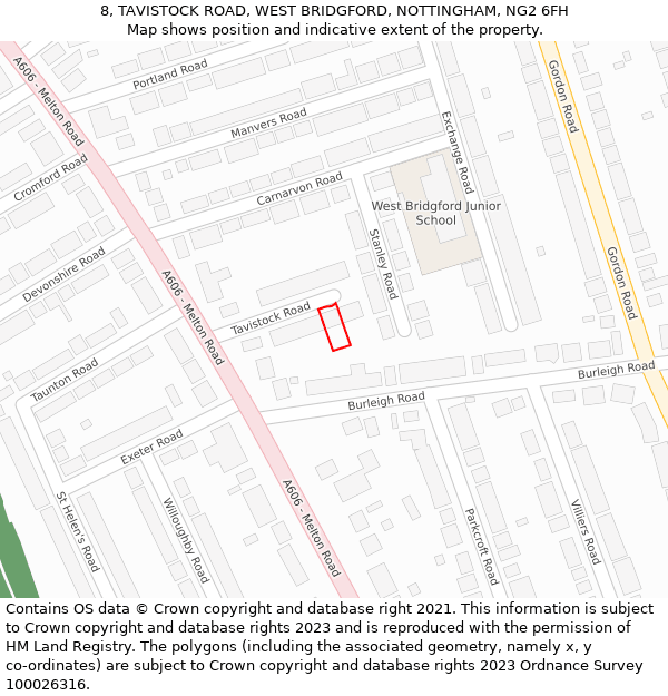 8, TAVISTOCK ROAD, WEST BRIDGFORD, NOTTINGHAM, NG2 6FH: Location map and indicative extent of plot