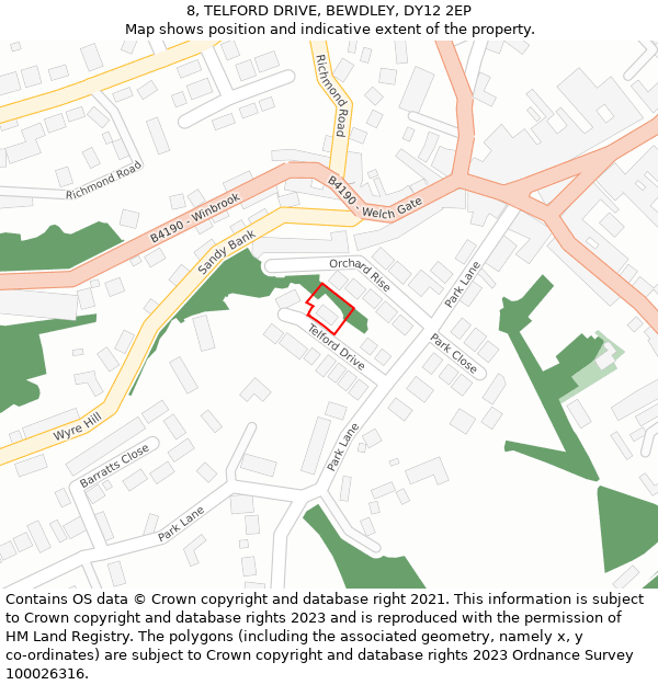 8, TELFORD DRIVE, BEWDLEY, DY12 2EP: Location map and indicative extent of plot