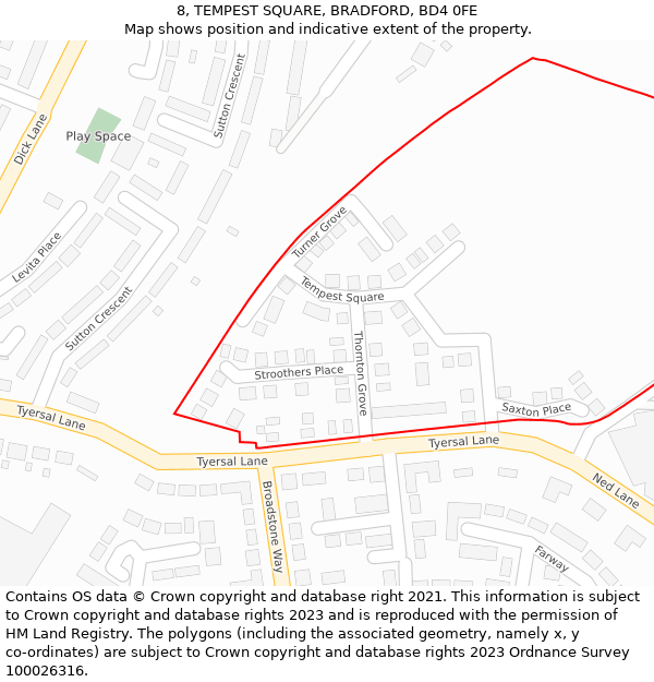8, TEMPEST SQUARE, BRADFORD, BD4 0FE: Location map and indicative extent of plot