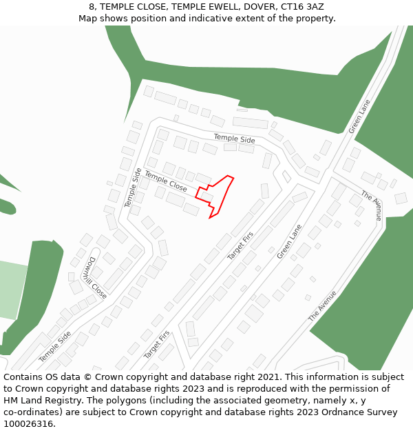 8, TEMPLE CLOSE, TEMPLE EWELL, DOVER, CT16 3AZ: Location map and indicative extent of plot