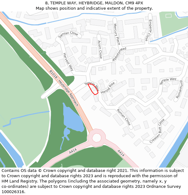 8, TEMPLE WAY, HEYBRIDGE, MALDON, CM9 4PX: Location map and indicative extent of plot
