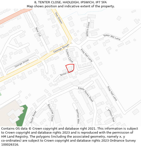 8, TENTER CLOSE, HADLEIGH, IPSWICH, IP7 5FA: Location map and indicative extent of plot