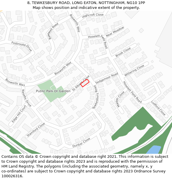 8, TEWKESBURY ROAD, LONG EATON, NOTTINGHAM, NG10 1PP: Location map and indicative extent of plot