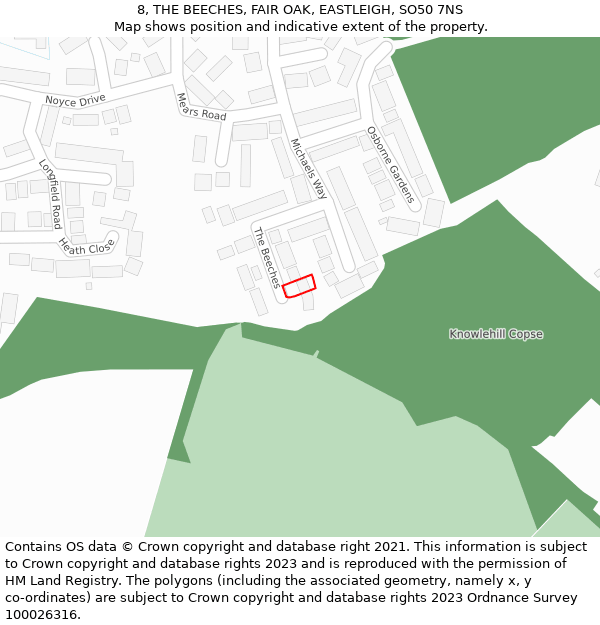 8, THE BEECHES, FAIR OAK, EASTLEIGH, SO50 7NS: Location map and indicative extent of plot
