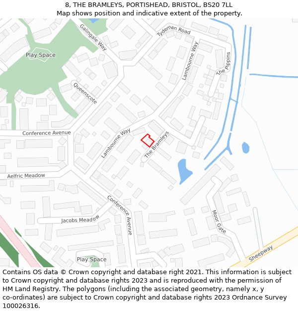 8, THE BRAMLEYS, PORTISHEAD, BRISTOL, BS20 7LL: Location map and indicative extent of plot