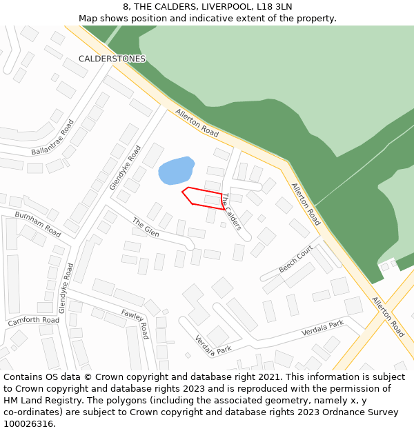 8, THE CALDERS, LIVERPOOL, L18 3LN: Location map and indicative extent of plot