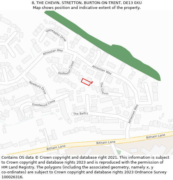 8, THE CHEVIN, STRETTON, BURTON-ON-TRENT, DE13 0XU: Location map and indicative extent of plot