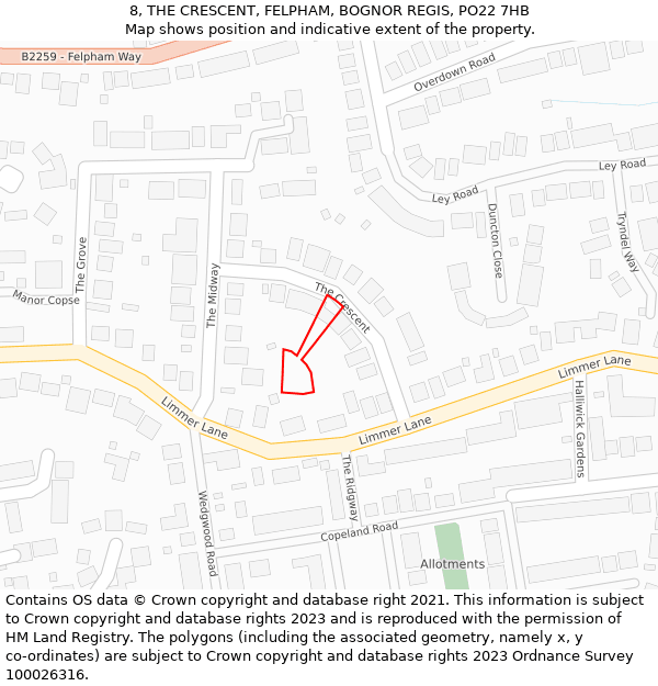 8, THE CRESCENT, FELPHAM, BOGNOR REGIS, PO22 7HB: Location map and indicative extent of plot