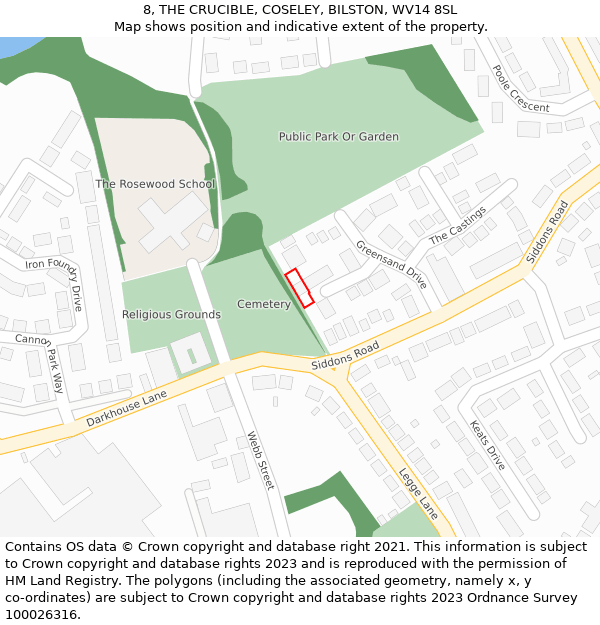 8, THE CRUCIBLE, COSELEY, BILSTON, WV14 8SL: Location map and indicative extent of plot