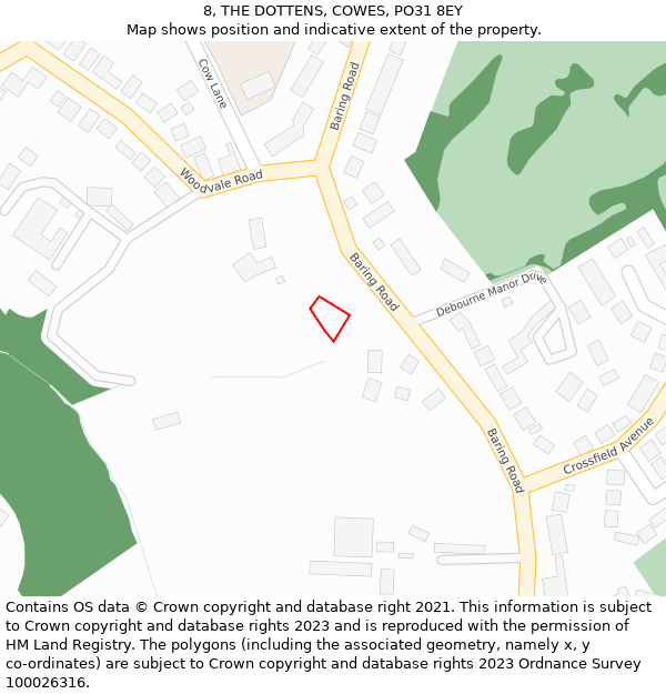 8, THE DOTTENS, COWES, PO31 8EY: Location map and indicative extent of plot