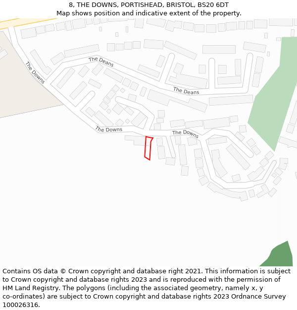 8, THE DOWNS, PORTISHEAD, BRISTOL, BS20 6DT: Location map and indicative extent of plot