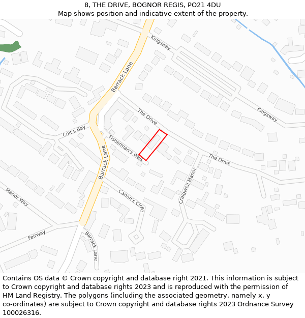 8, THE DRIVE, BOGNOR REGIS, PO21 4DU: Location map and indicative extent of plot