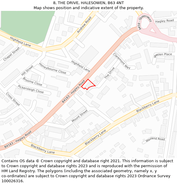 8, THE DRIVE, HALESOWEN, B63 4NT: Location map and indicative extent of plot