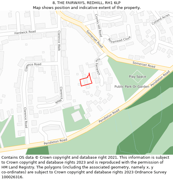 8, THE FAIRWAYS, REDHILL, RH1 6LP: Location map and indicative extent of plot