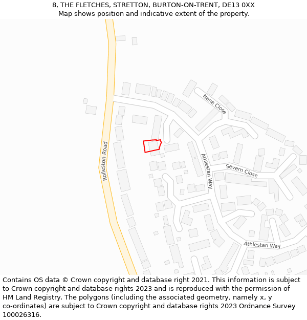 8, THE FLETCHES, STRETTON, BURTON-ON-TRENT, DE13 0XX: Location map and indicative extent of plot