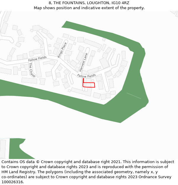 8, THE FOUNTAINS, LOUGHTON, IG10 4RZ: Location map and indicative extent of plot
