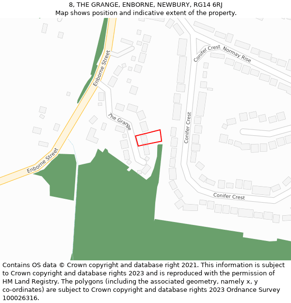 8, THE GRANGE, ENBORNE, NEWBURY, RG14 6RJ: Location map and indicative extent of plot
