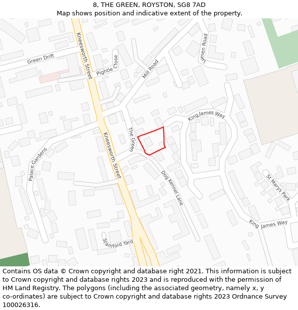 8, THE GREEN, ROYSTON, SG8 7AD: Location map and indicative extent of plot